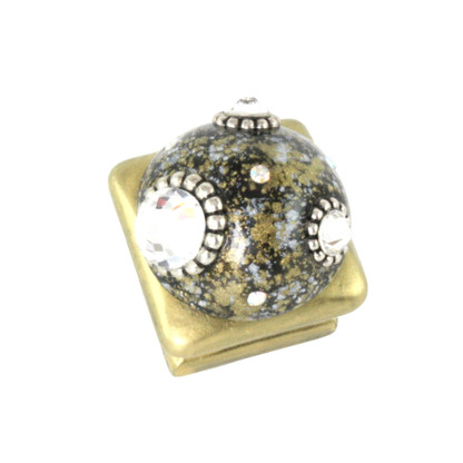 Petit Square #6 knob in light gold with silver metal details and crystals