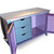 Interior of Ritz media and storage  cabinet has paint finish in shell pink and turquoise
