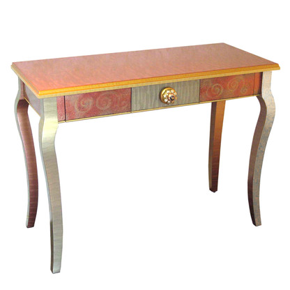 Mambo console table with one drawer in copper and deep opal paint finish