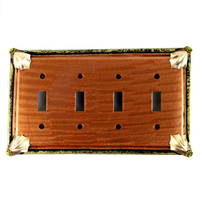 Cleo amber quad toggle switch cover with gold metal details and olivine crystals.