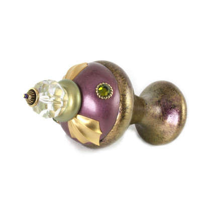 Jumbo Finial Jumbo Birdie in amethyst and jade with gold metal accents and olivine crystals.