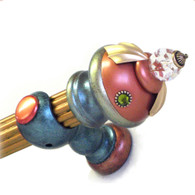 Birdie finial copper aqua drapery hardware set with with wooden reeded rod 1 3/8" diameter