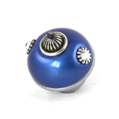 Nu Mini Style 1 knob lapis 1.5 inches diameter with silver metal details and crystals.