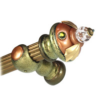 Finial birdie drapery hardware set in amber and jade with matching bracket and reeded rod 1 3/8" diameter in gold paint finish