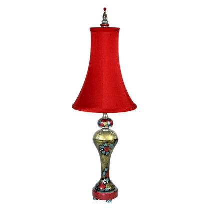 Dolly Accent Lamp with slender bell shade silk poinsettia