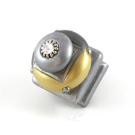 Duo Square Knob Light Gold 1.25 inches with silver metal details and Swarovski crystal