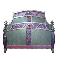 Barcelona High foot Board bed with paint finish in turquoise and shell pink 