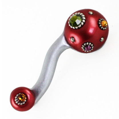 style 6 Ruby Eel left pull with silver metal details and multi-colored crystals