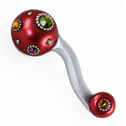 Style 6 Ruby EEL right pull with silver metal details and multi colored crystals