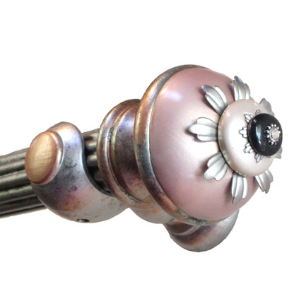 Finial Lily in light bronze and alabaster with reeded rod 1 3/8" diameter and matching painted bracket