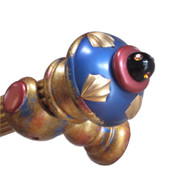 Finial Erte drapery hardware set in lapis and ruby with matching bracket and reeded rod 1 3/8" diameter in gold paint finish