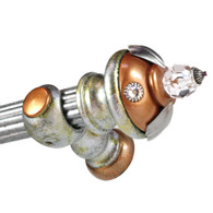 BIRDIE FINIAL AMBER SILVER DRAPERY HARDWARE SET WITH SILVER WOODEN REEDED ROD 1 3/8" DIAMETER