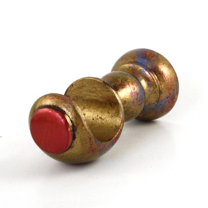SMALL WOOD CUP BRACKET RUBY IN GOLD STIPPLE PAINT FINISH WITH RUBY AND LAPIS ACCENT COLORS  IS SUITABLE FOR DRAPERY rods 1 3/8" DIAMETER.