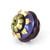 XL Iris knob 2 1/2 inches diameter with gold metal details and olivine crystal has 2 shades of purple.