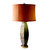 Lolita lamp  with shallow drum shade in copper silk has paint treatment in bronze, copper and aqua