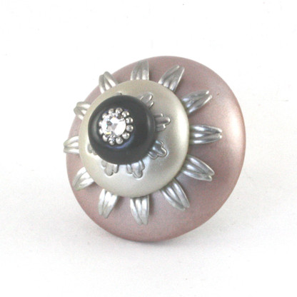 Mini Lily Knob Light Bronze 2 Inches Diameter with silver metal details and crystal.