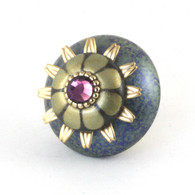 Mini Ivy Knob Turquoise 2 Inches Diameter with gold metal details and Swarovski amethyst crystal