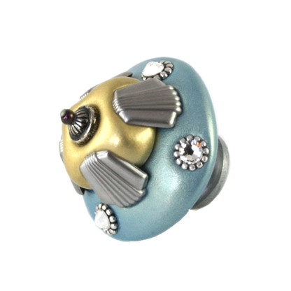 tut knob in opal and light gold with silver metal details 2.5 in. diameter