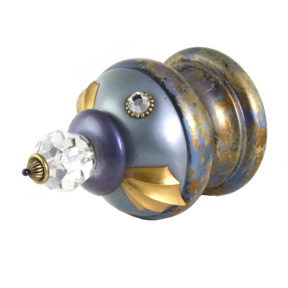 Jumbo Finial Birdie in light sapphire and periwinkle with gold metal details and swarovski crystals.