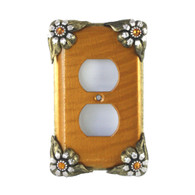 Bloomer Single duplex outlet cover sunflower with silver metal details and topaz crystals