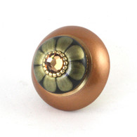 Mini Tiki Knob Amber 2 Inches Diameter has gold metal accents and light smoke topaz crystal.