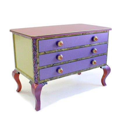Jitterbug occasional dresser in Periwinkle, amethyst and jade paint finish with custom  2.5 in.diameter knobs 