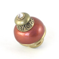 Nu Duchess Knob Coral 1.5 Inches Diameter with gold metal details and Swarovski crystal.
