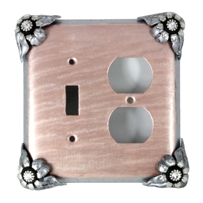 Bloomer Lily duplex outlet toggle switch cover with silver metal and crystal details.