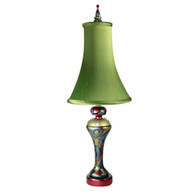 Evelyn accent lamp with bell silk shade in absinthe in ruby,jade and aqua paint finish