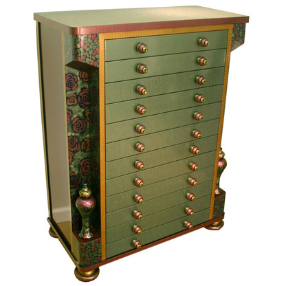 Contessa accessory armoire jewelry chest in emerald and garnet paint finish 