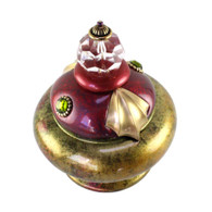 Banister Finial Birdie in garnet and gold paint finish with gold metal details and Swarovski olivine crystals