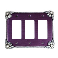 Bloomer Violet triple decora switch cover in with silver metal details and crystal.