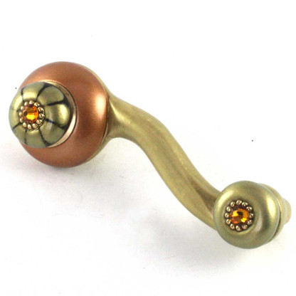 Tiki Amber eel right pull 4 in. with 3 in. hole span has gold metal details and Swarovski topaz crystals.