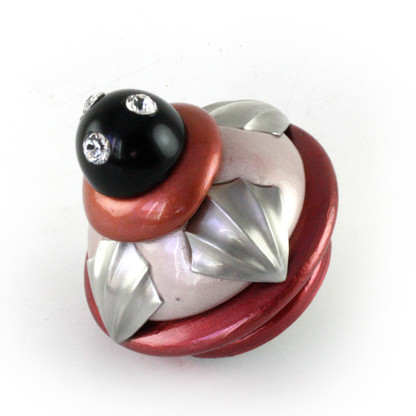 Erte Flamingo knob 2.5" diameter with black cabochon and crystal