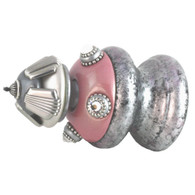Jumbo Finial Tut in lush pink and alabaster has silver metal details and Swarovski crystals