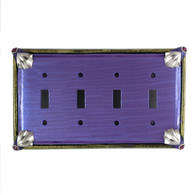 Cleo quad toggle switch plate in periwinkle with silver metals and amethyst crystals.