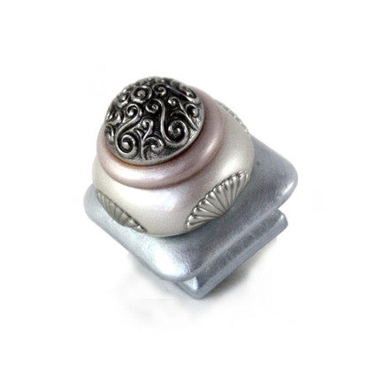Mini Tudor knob 1.5 inches colored in light sapphire and alabaster with silver metal details