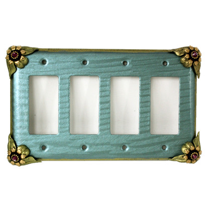 Bloomer Ivy Quad decora switch cover in aqua with amethyst crystals