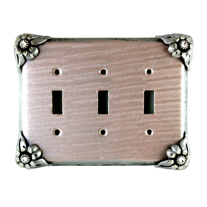 Bloomer Lily Triple toggle switch cover with silver metal details and crystal.