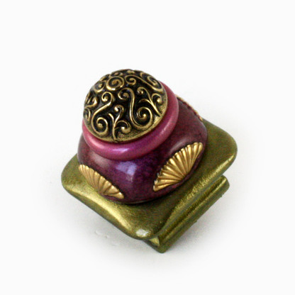 Mini Tudor knob 1.5" colored in jade green, amethyst and pink with gold metal details