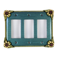 Bloomer Ivy triple decora switch cover in aqua with amethyst crystals