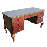 Jitterbug desk in Olio finish with blends wood grain with painted artwork