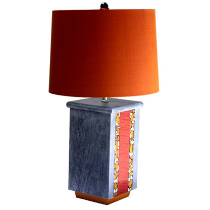 Olio table lamp in ruby, deep gold and rustic oak with hardback shade in copper