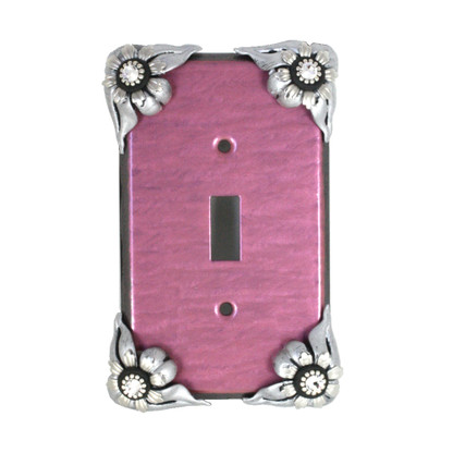 Bloomer Orchid single toggle switch cover with silver metal and crystal details