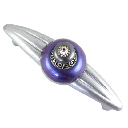 Duchess periwinkle orbit pull 5.25 in. with 4 in.hole span and silver metal accents and crystal