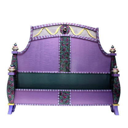 Barcelona Bed with low foot board in mauve and teal paint finish