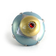 Mini Kyle Knob 2" diameter in opal and light gold with silver metal details and Siam Red crystal