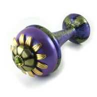 Tieback Iris  in periwinkle and jade with gold metal accents and olivine crystal