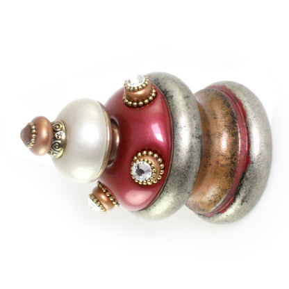 Jumbo Finial Isabella in ruby, alabaster and amber has gold metal details and swarovski crystals.