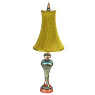 Roxy accent lamp with bell silk shade in nugget with copper, jade  and aqua blue paint finishes